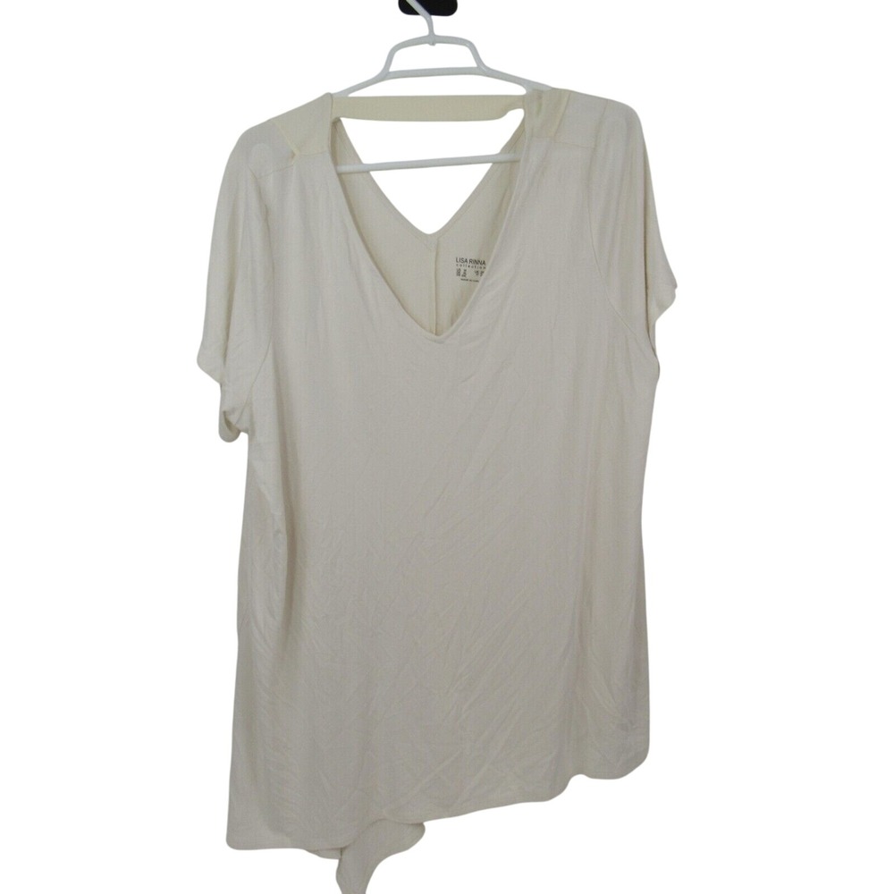 Lisa Rinna Collection Cream V‎ Neck Asymmetrical Tunic Top Plus Size 1X